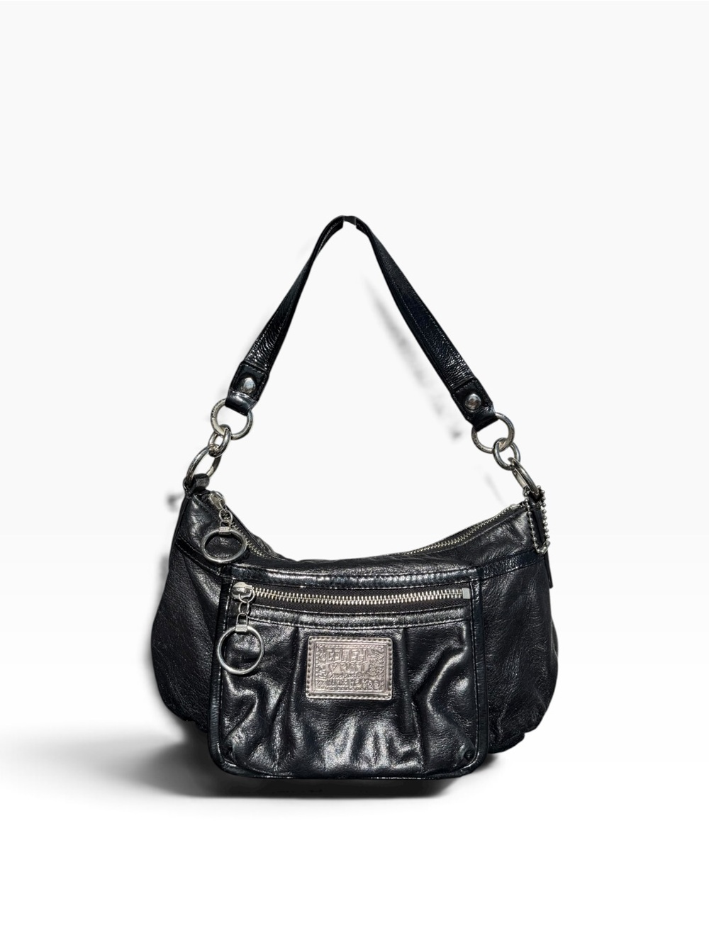Coach Poppy Vintage Black Leather Hobo Shoulder Bag Y2K